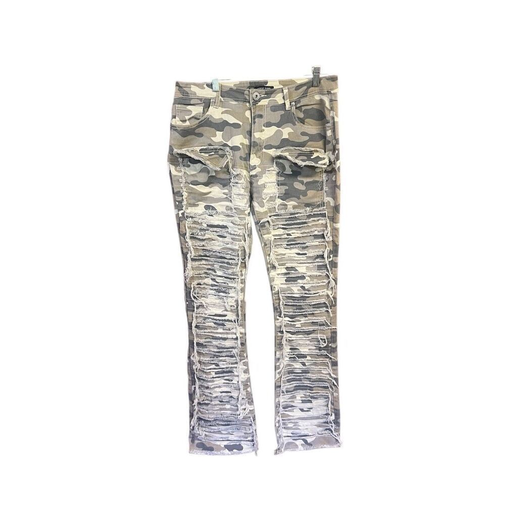 RED FOX WOMEN'S STACKED FRAYED HEAVY TWILL PANTS  (KHAKI CAMO) Sz XL
